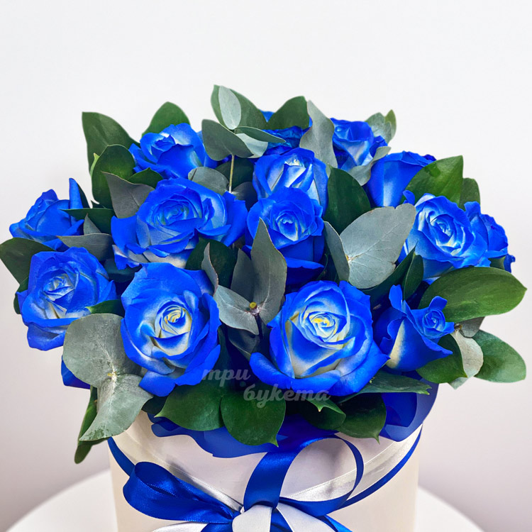 Синие розы в коробке (крупный план)